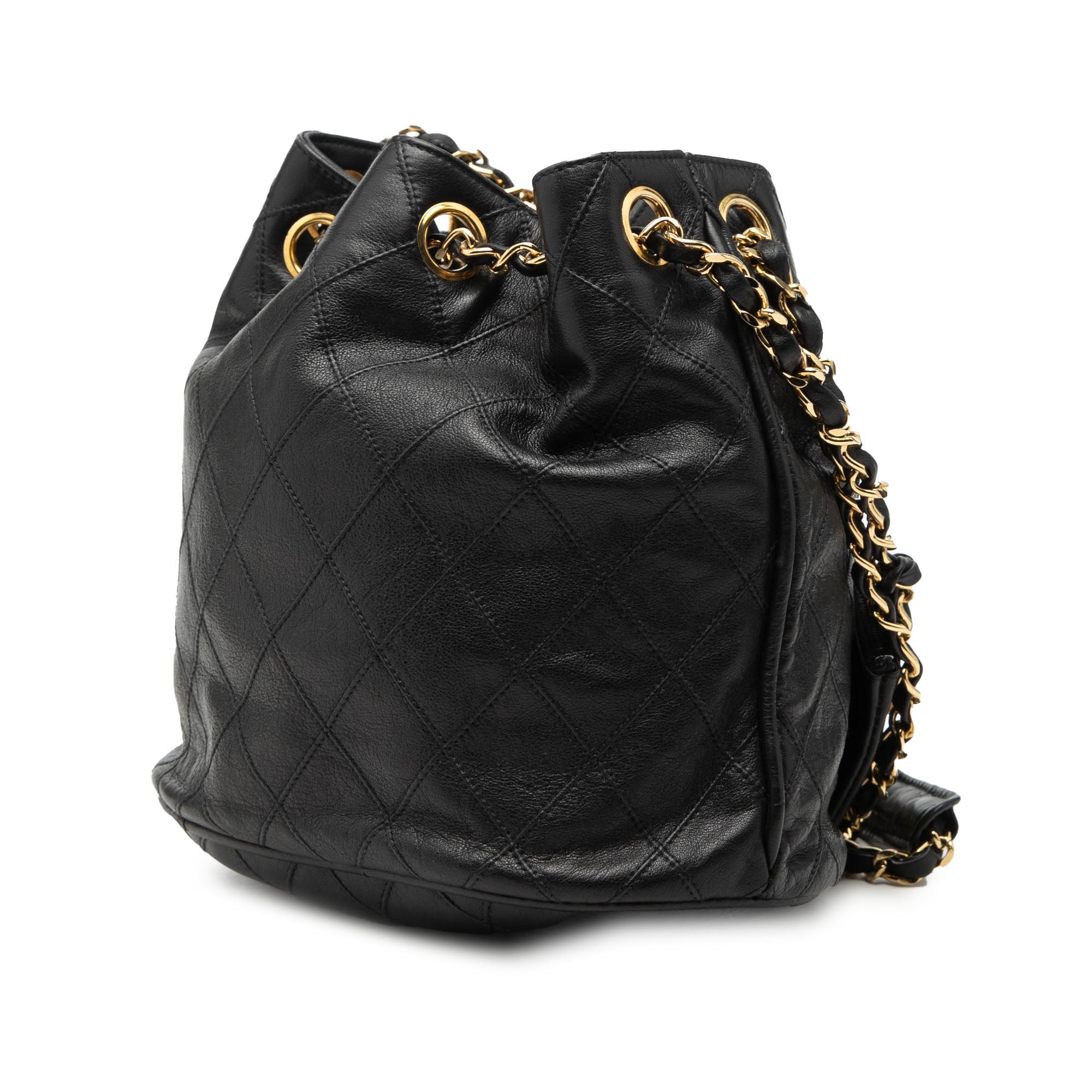Quilted Lambskin Drawstring Chain Bucket Bag - Image 2