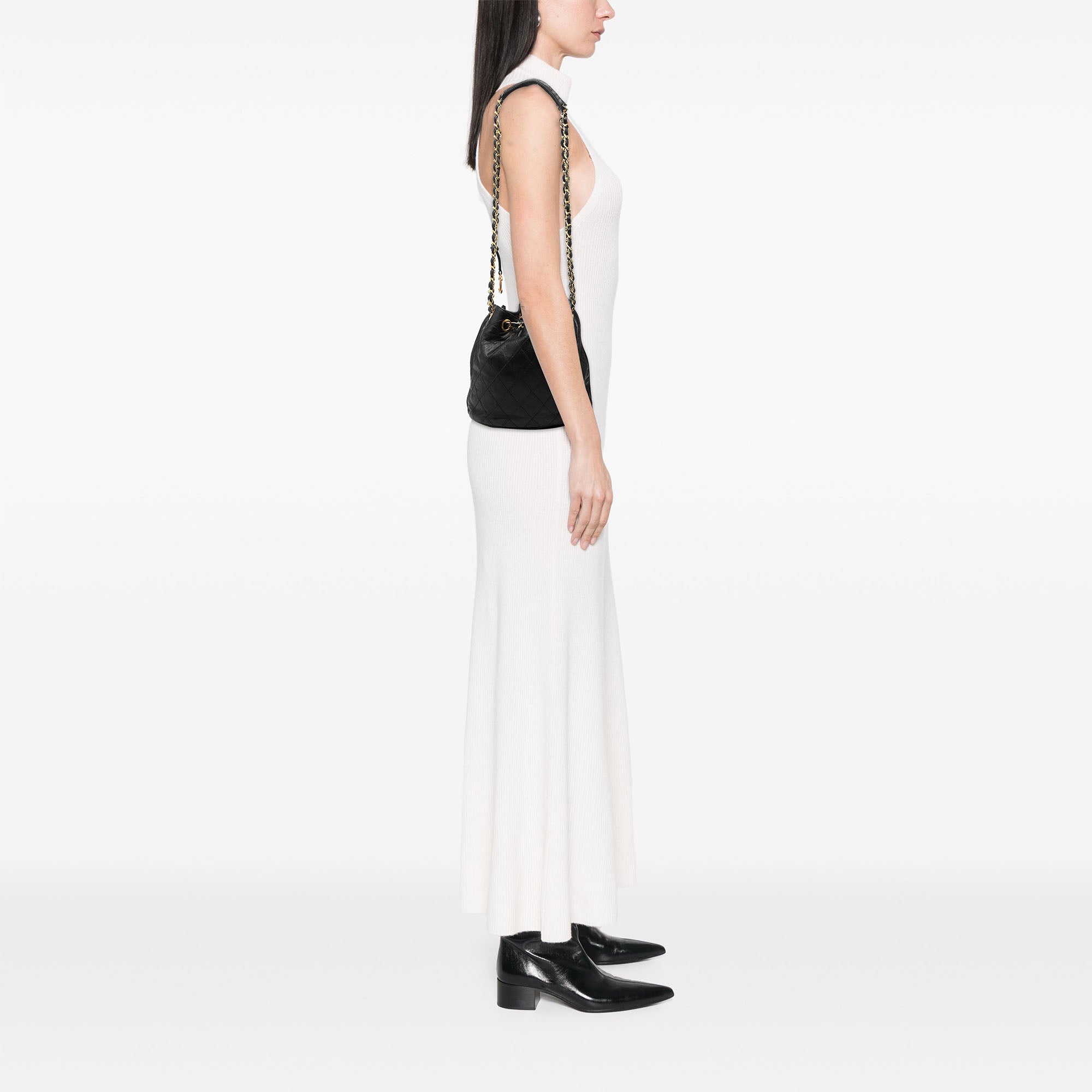 Quilted Lambskin Drawstring Chain Bucket Bag - Image 7