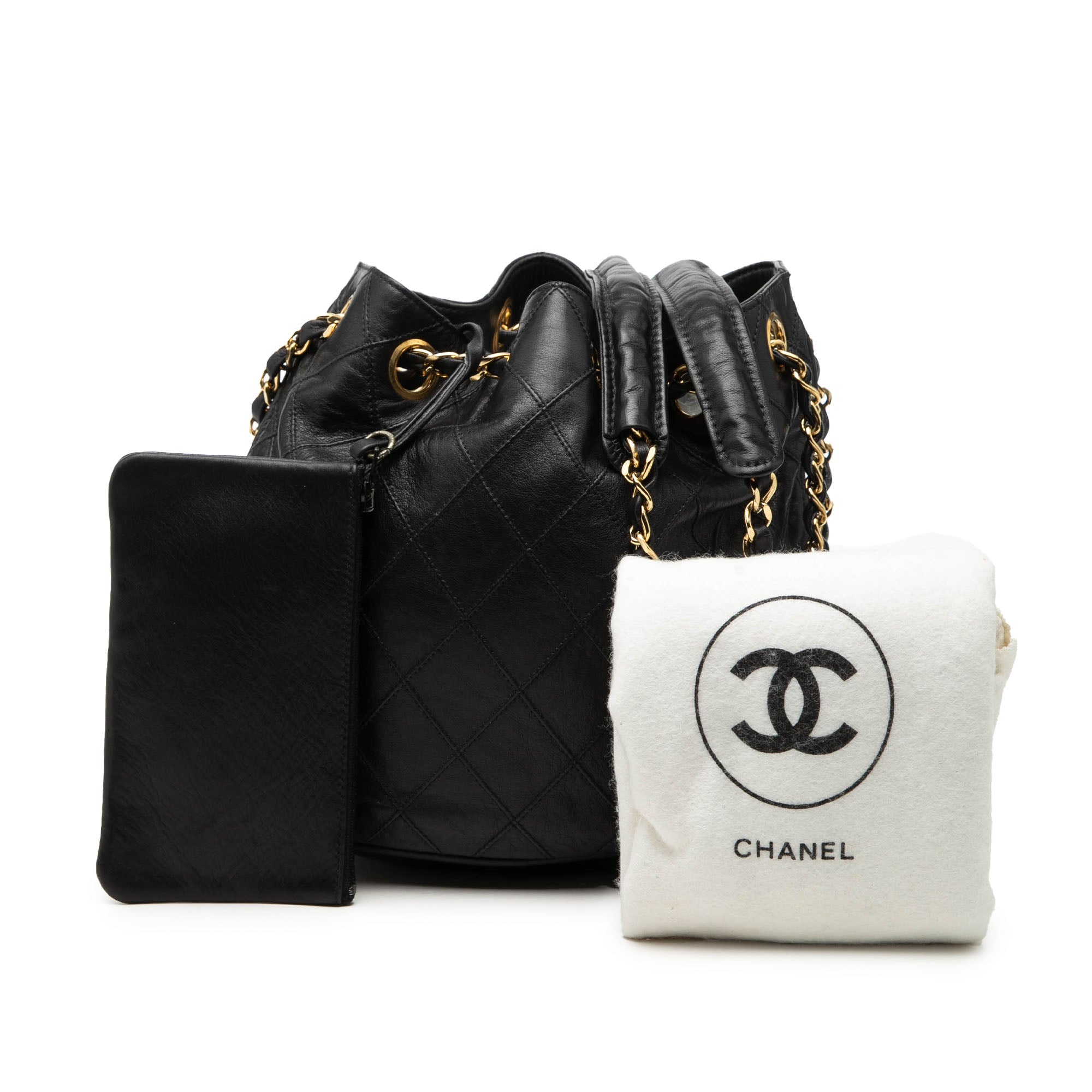 Quilted Lambskin Drawstring Chain Bucket Bag - Image 8