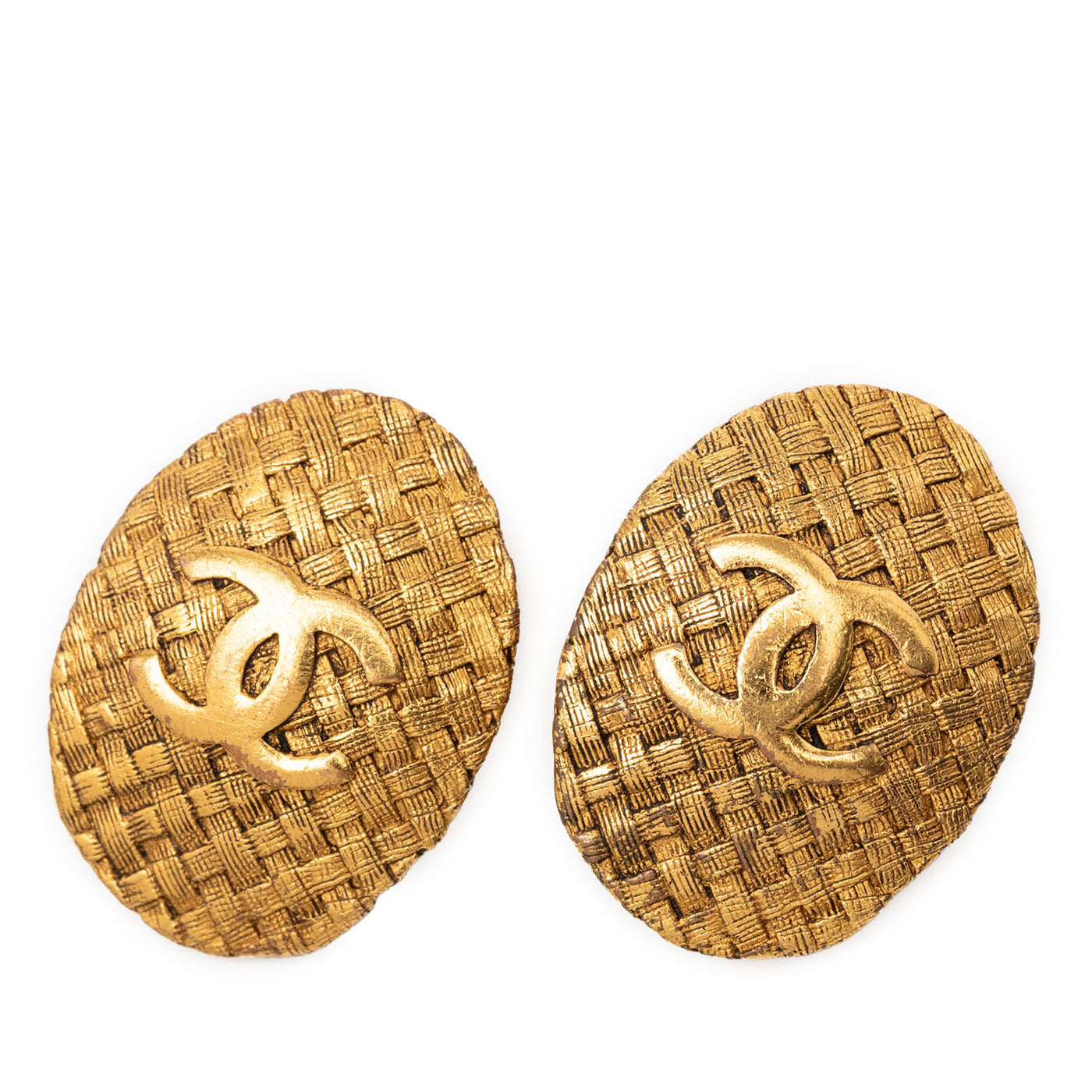 CC Gold Plated Woven Oval Clip on Earrings - Image 1