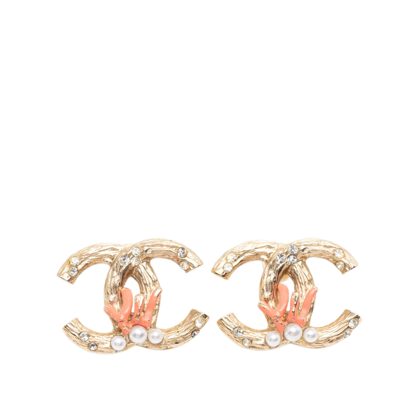 CC Gold Plated Faux Pearl Strass Push Back Earrings - Image 1