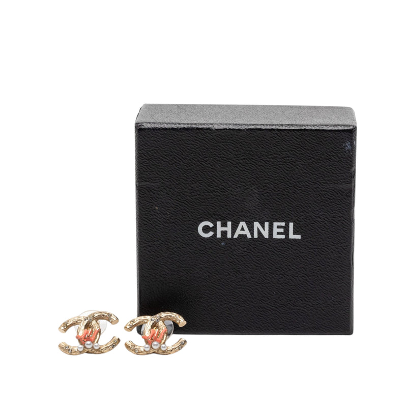 CC Gold Plated Faux Pearl Strass Push Back Earrings - Image 4