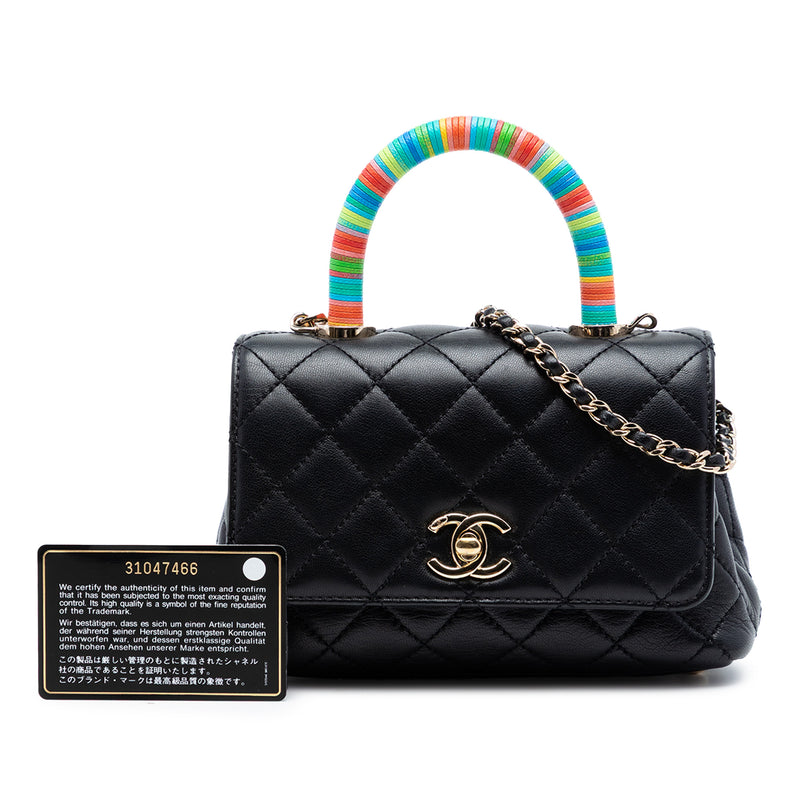 Extra Mini Quilted Lambskin Rainbow Coco Top Handle Bag - Image 7