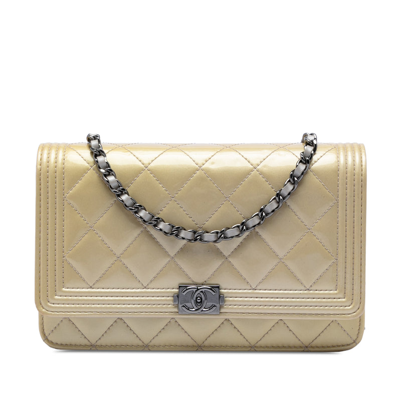 Quilted Patent Boy Wallet on Chain