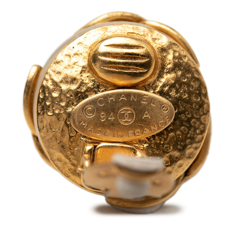 Gold Plated Triple CC Faux Pearl Clip On Earrings - Image 3