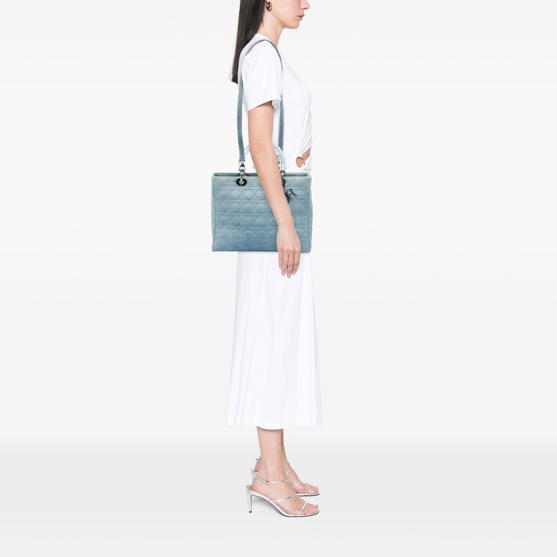 Large Denim Cannage Acrylic Handles Lady Dior - Image 5