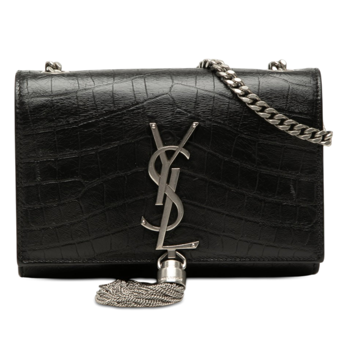 Small Croc Embossed Leather Monogram Kate Tassel Crossbody - Image 1