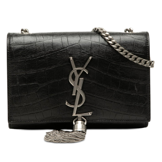 Small Croc Embossed Leather Monogram Kate Tassel Crossbody - Image 1