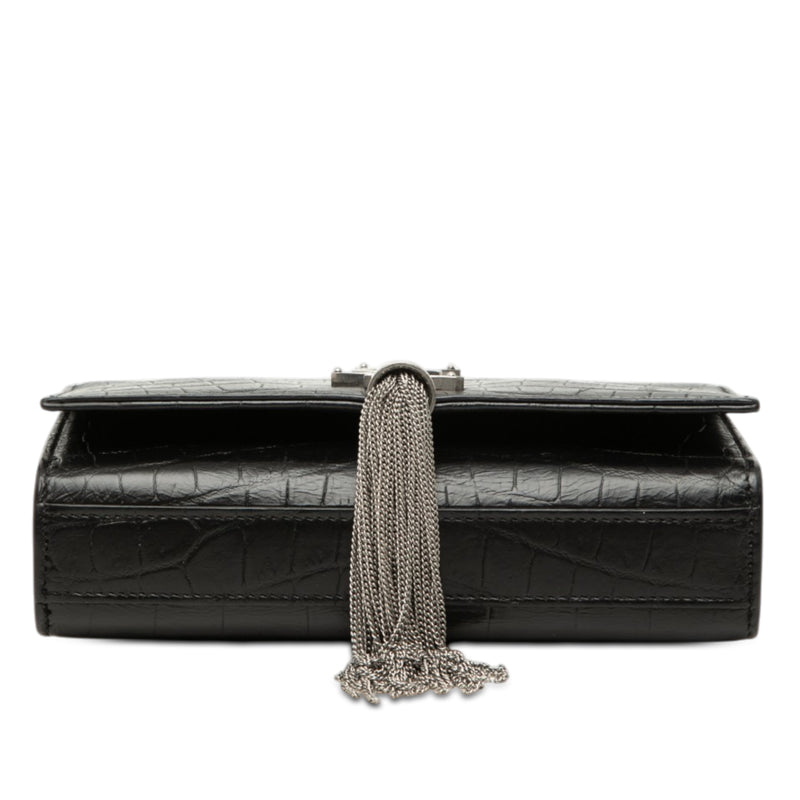 Small Croc Embossed Leather Monogram Kate Tassel Crossbody - Image 3