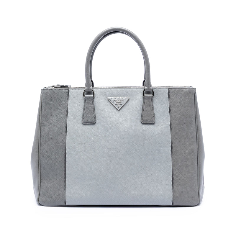 Large Bicolor Saffiano Lux Galleria Double Zip Satchel