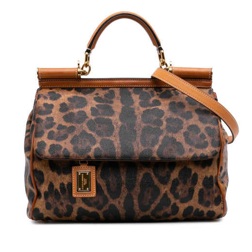 Large Leopard Print Coated Canvas Miss Sicily Satchel - Image 1