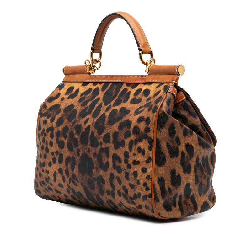 Large Leopard Print Coated Canvas Miss Sicily Satchel - Image 2