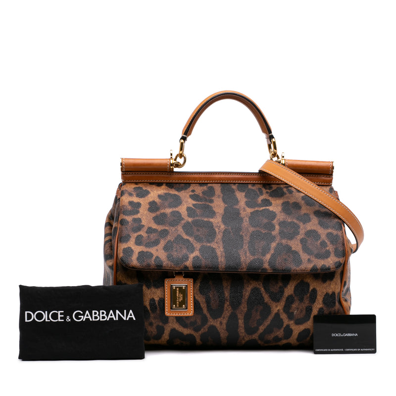 Large Leopard Print Coated Canvas Miss Sicily Satchel - Image 7