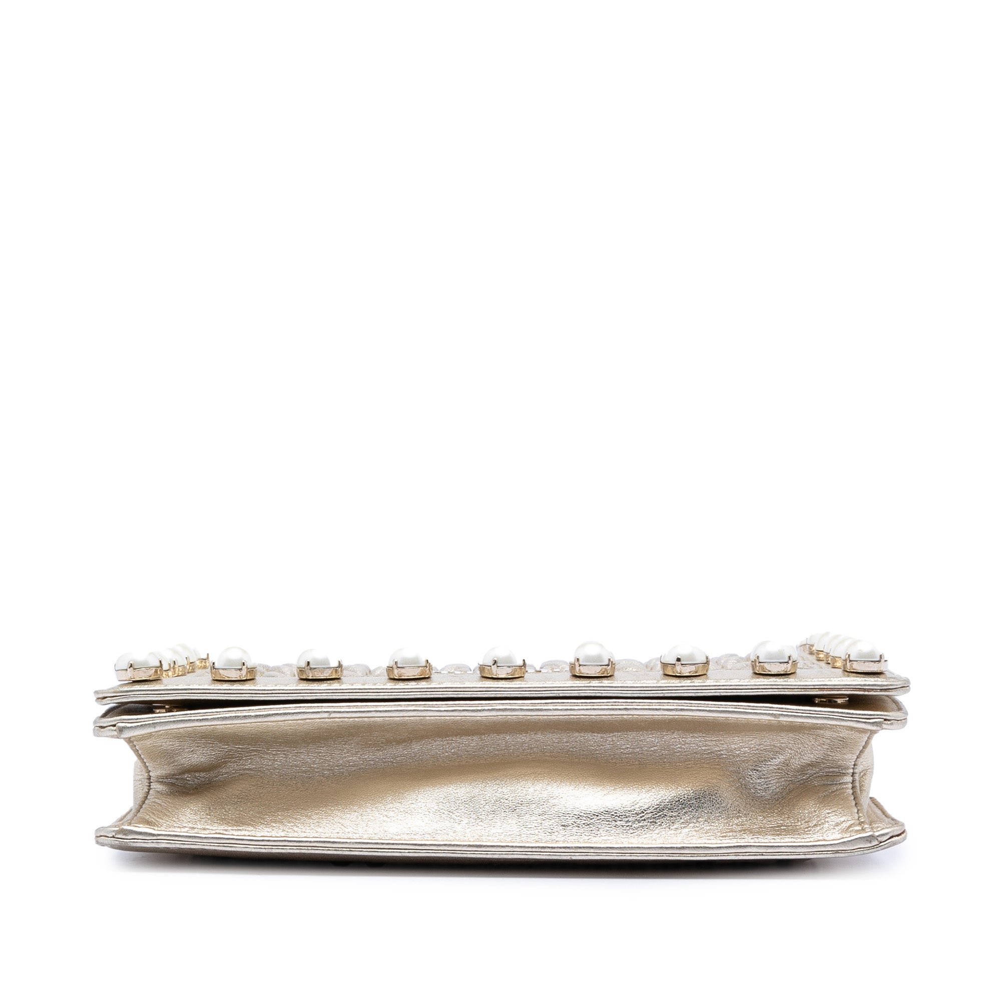 Metallic Nappa Matelasse Faux Pearl Flap Crossbody - Image 3