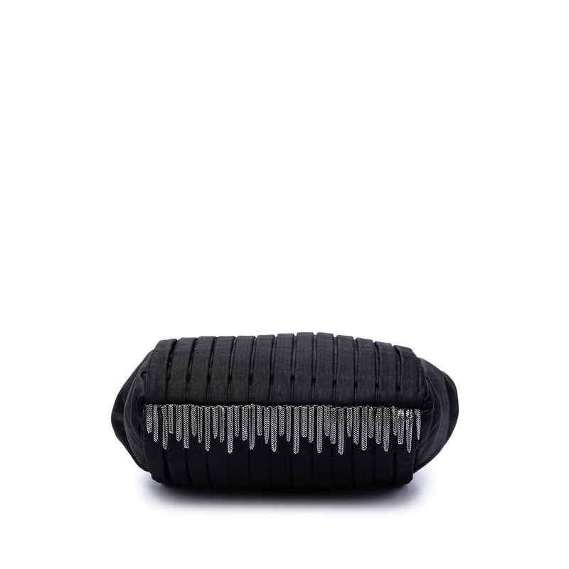 Pleated Satin Frame Pearl Chain Fringe Shoulder Bag - Image 3