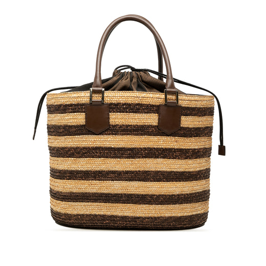 Straw Pecan Striped Beach Tote - Image 1