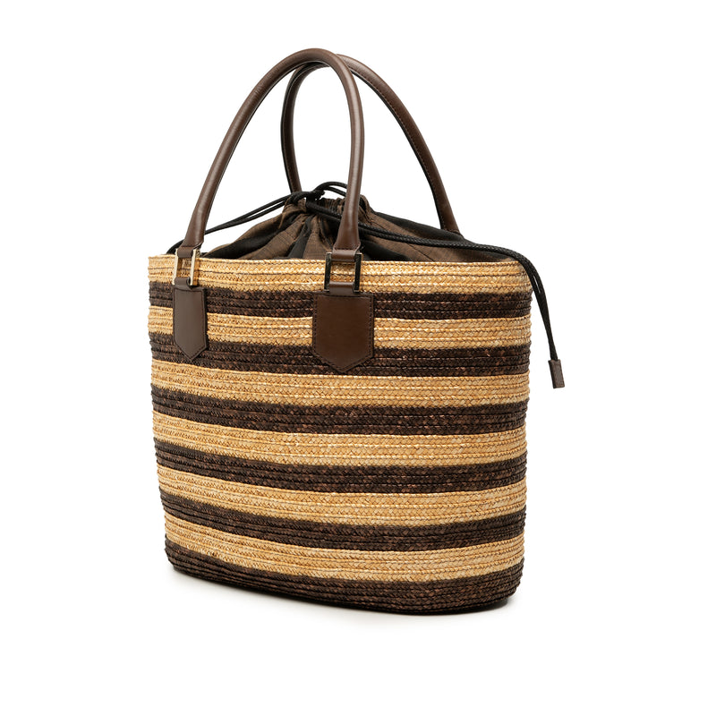 Straw Pecan Striped Beach Tote - Image 2