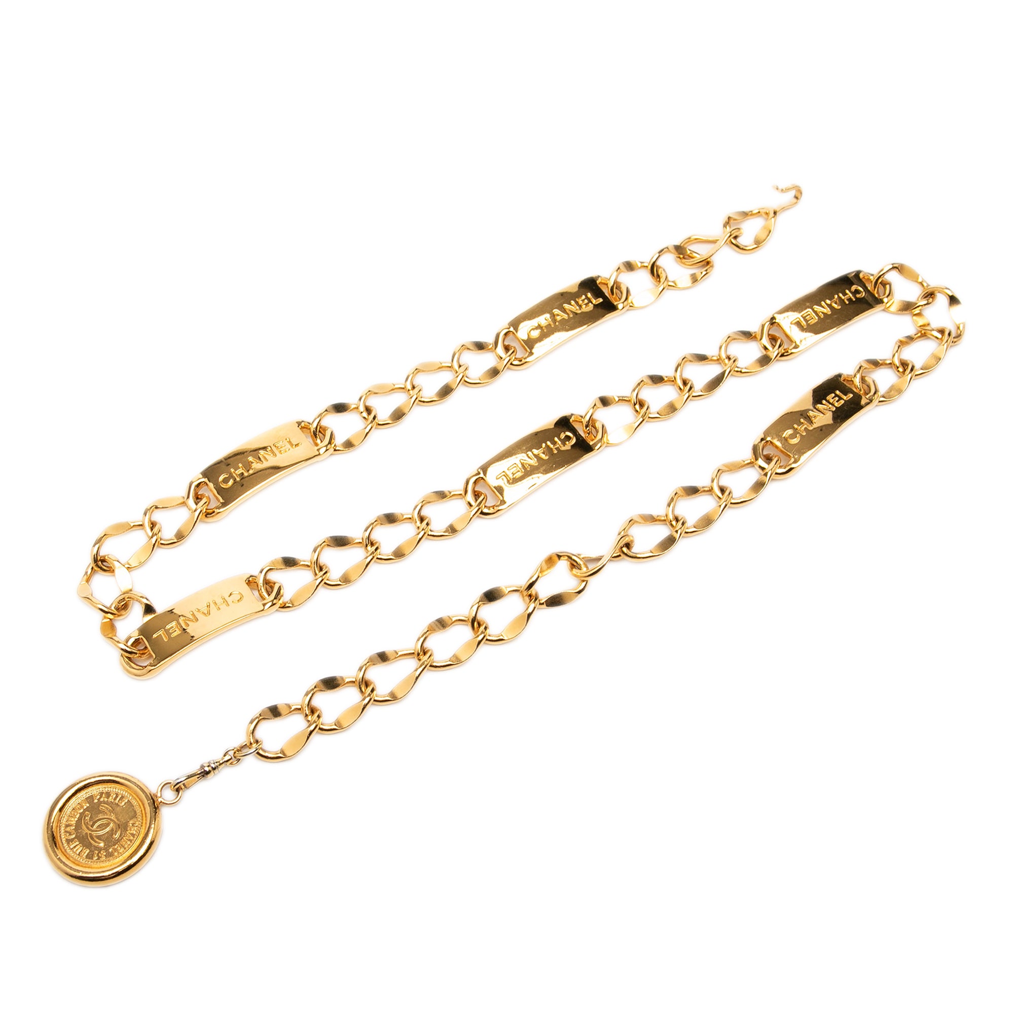CC Gold Plated Logo Plate Rue Cambon Medallion Chain Link Belt - Image 1
