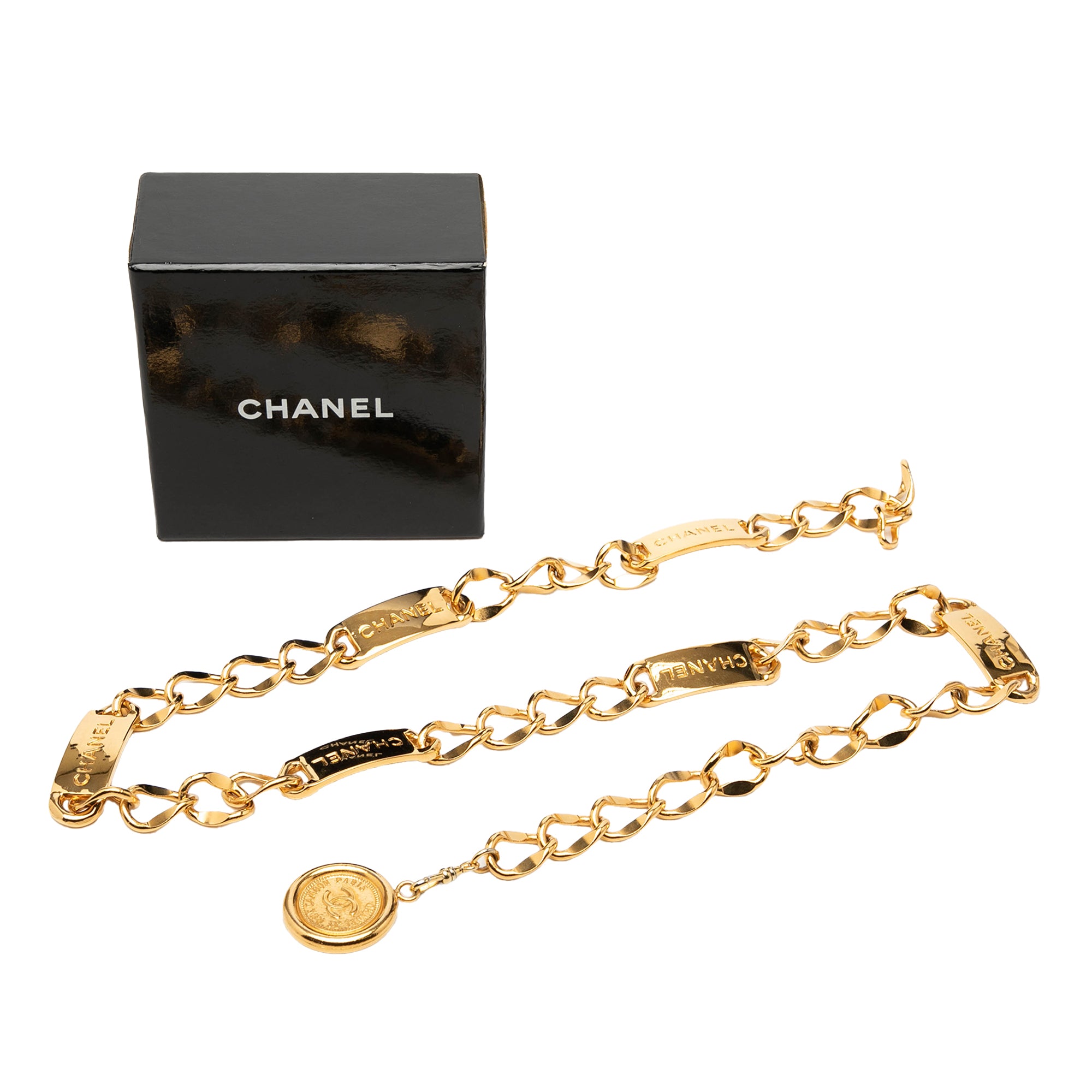 CC Gold Plated Logo Plate Rue Cambon Medallion Chain Link Belt - Image 4