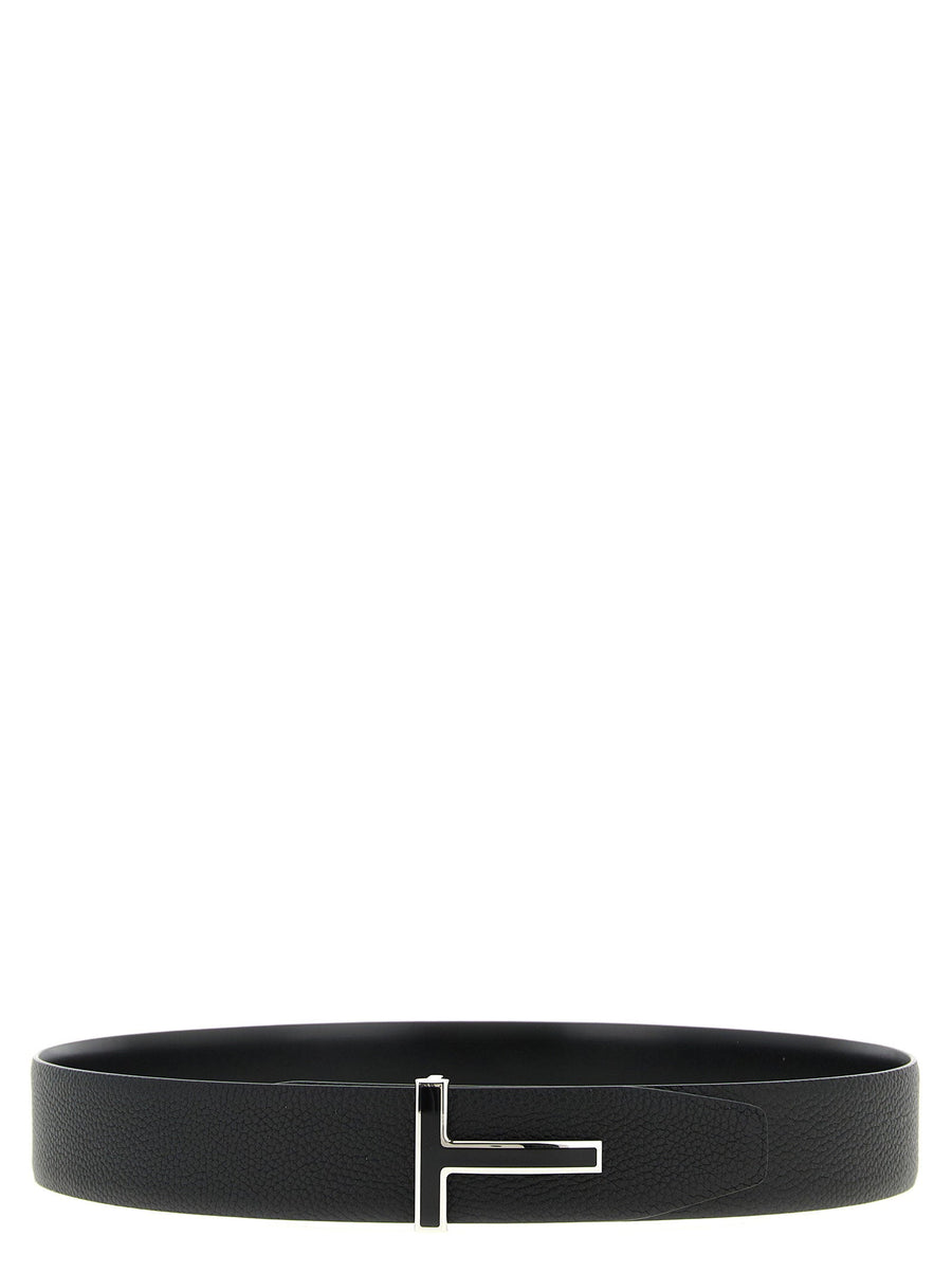 Tom Ford Reversible Hammered And Smooth Leather Belt — Black