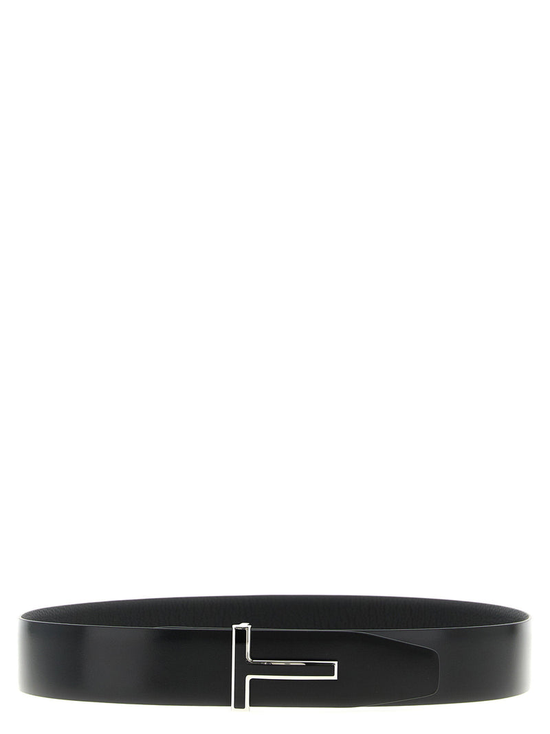 Tom Ford Reversible Hammered And Smooth Leather Belt — Black
