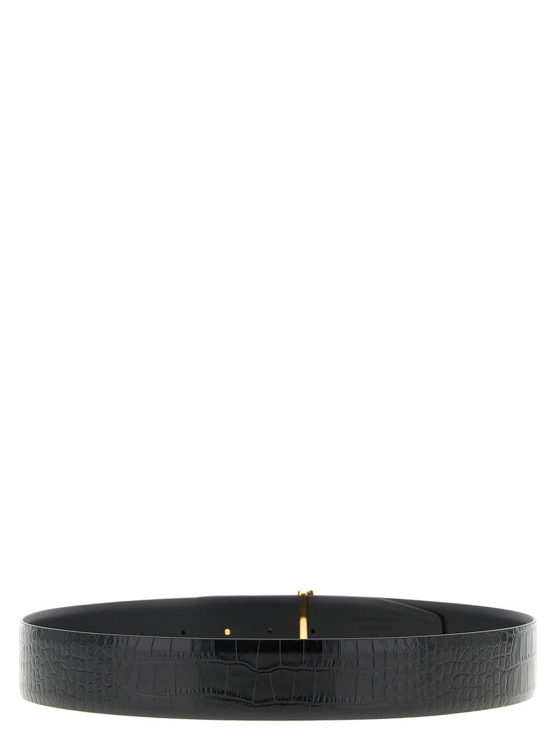 Tom Ford Reversible Crocodile-Effect Leather Belt — Black