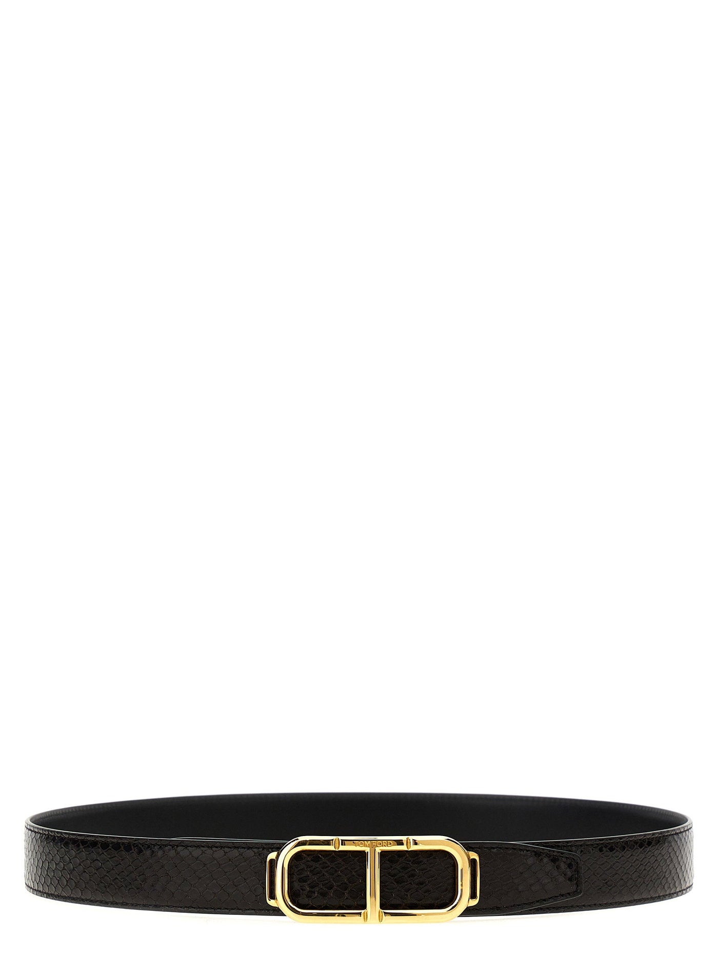 Tom Ford Reversible Python-Print Leather Belt — Black Patent