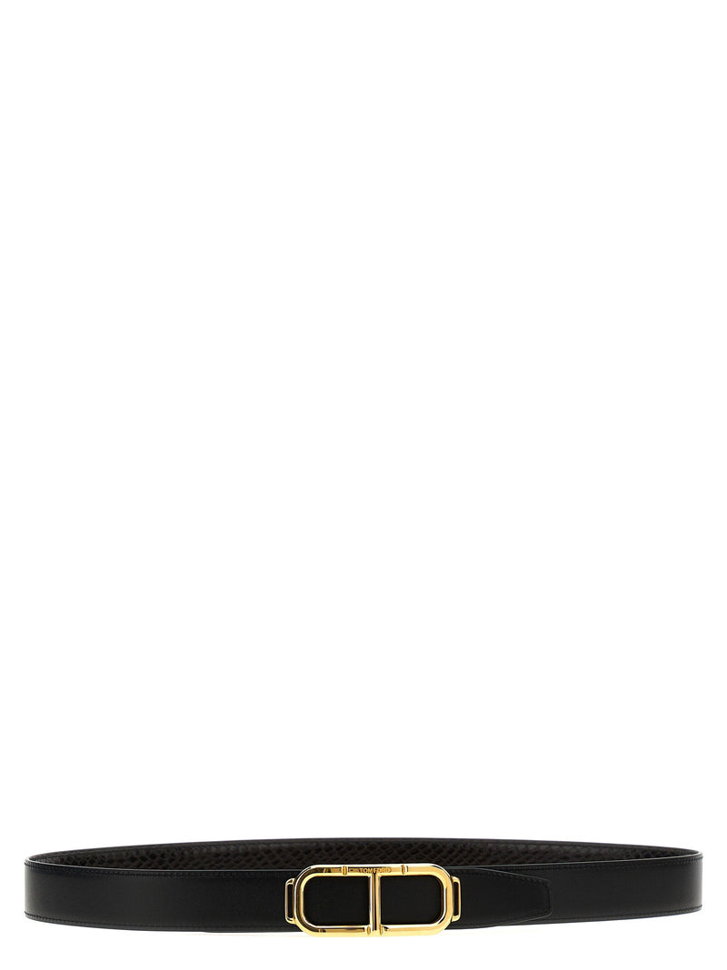 Tom Ford Reversible Python-Print Leather Belt — Black Patent