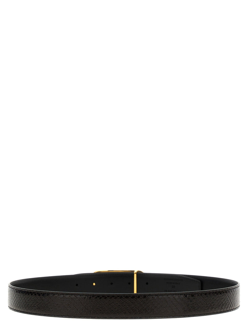 Tom Ford Reversible Python-Print Leather Belt — Black Patent