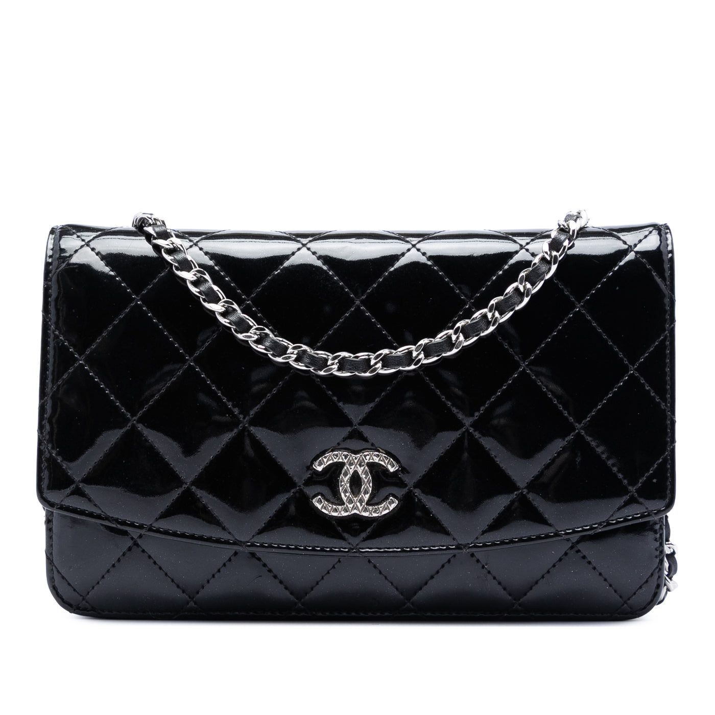 CC Quilted Patent Brilliant Wallet On Chain - Image 1