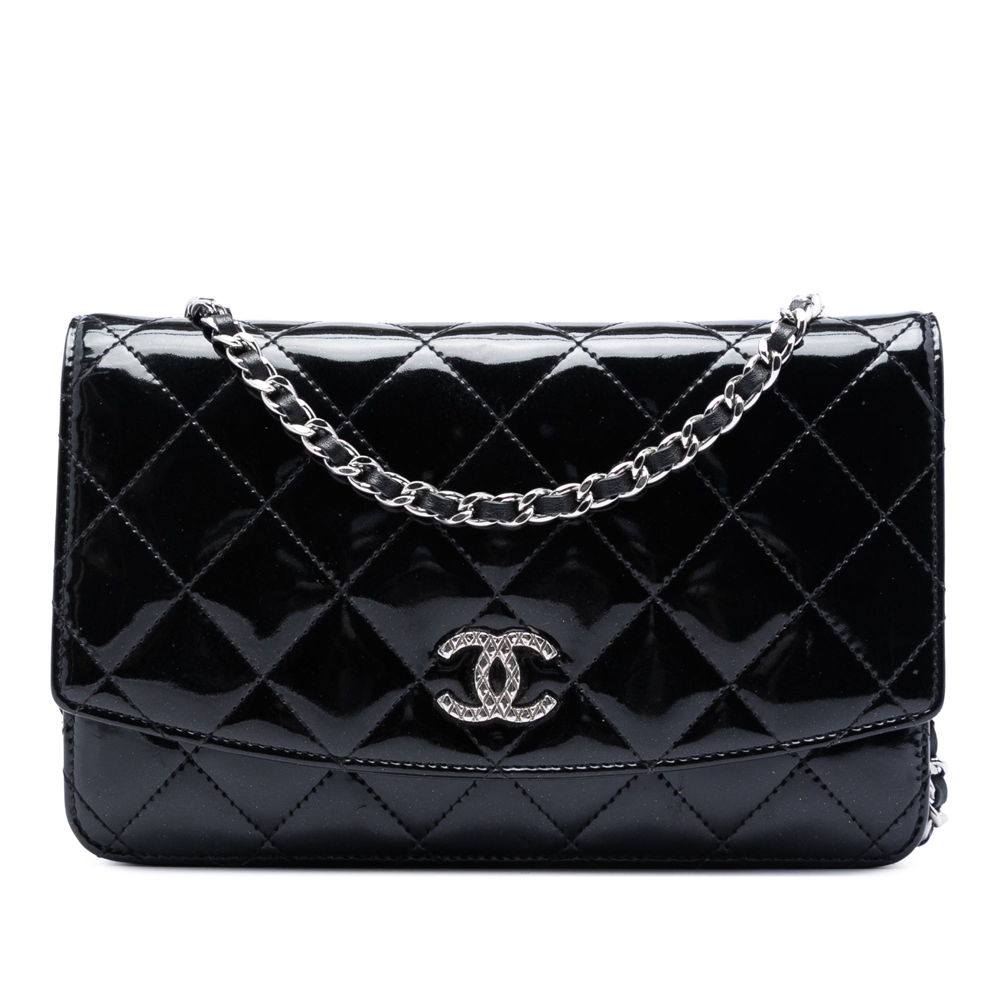 CC Quilted Patent Brilliant Wallet On Chain - Image 1