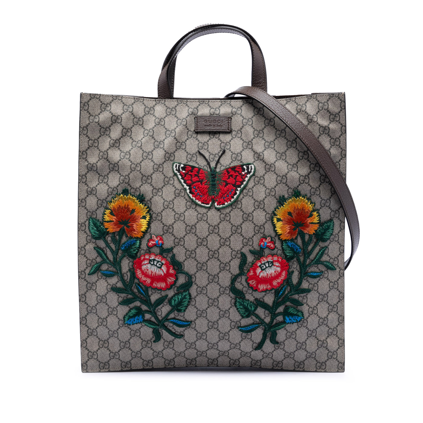 GG Supreme Butterfly and Flower Embroidery Convertible Soft Tote - Image 1