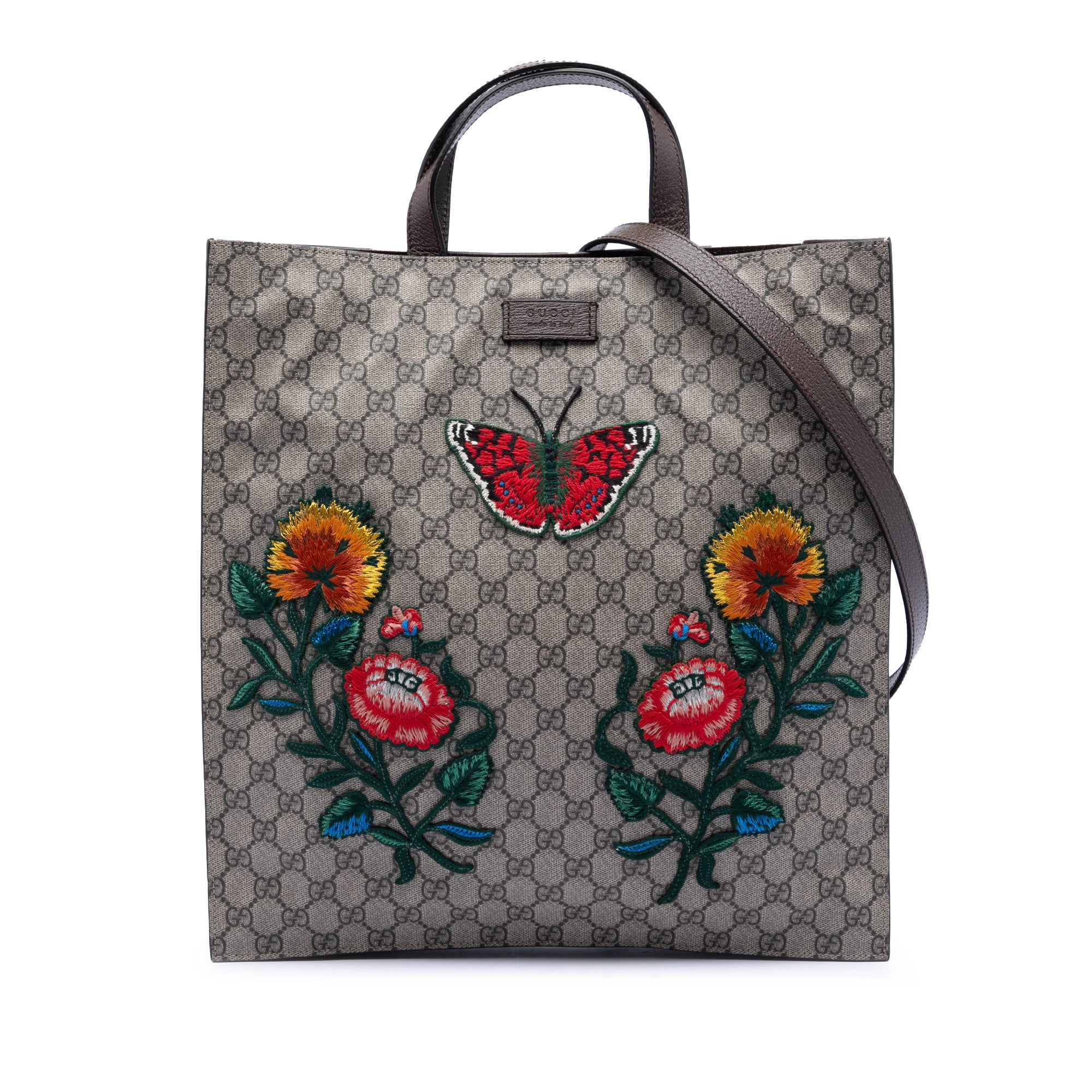 GG Supreme Butterfly and Flower Embroidery Convertible Soft Tote - Image 1