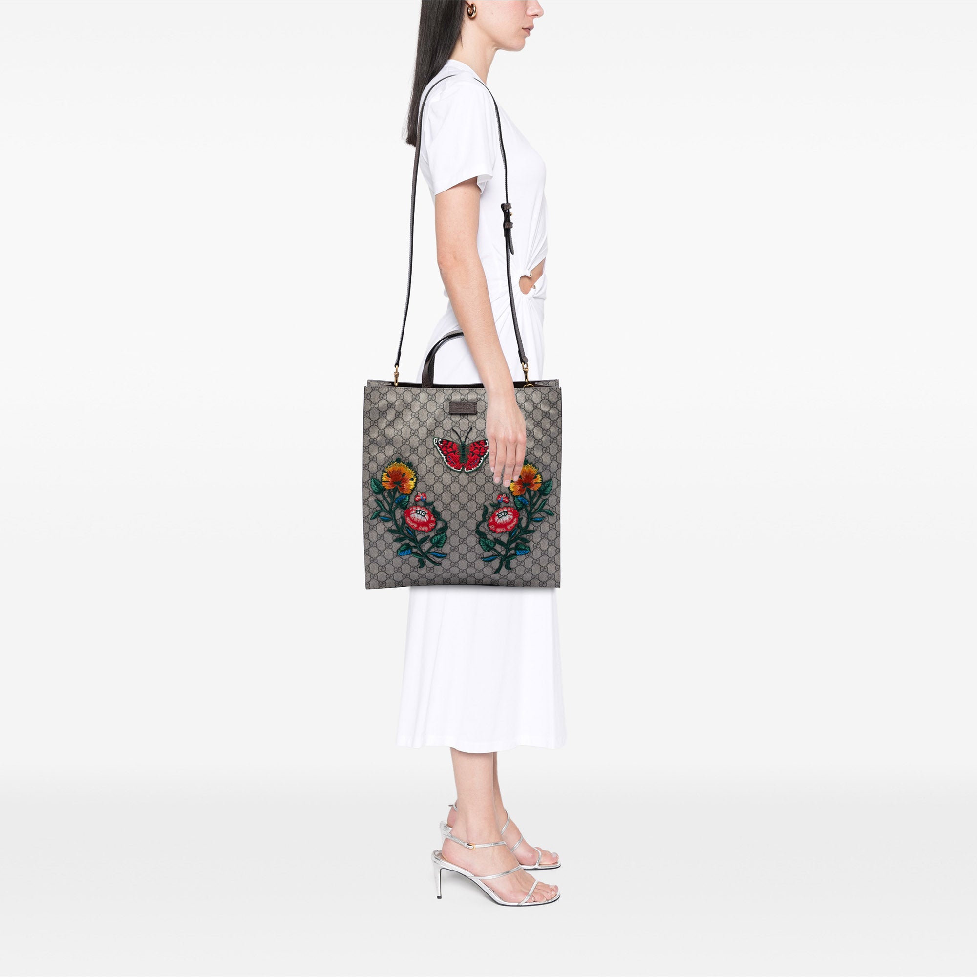 GG Supreme Butterfly and Flower Embroidery Convertible Soft Tote - Image 7