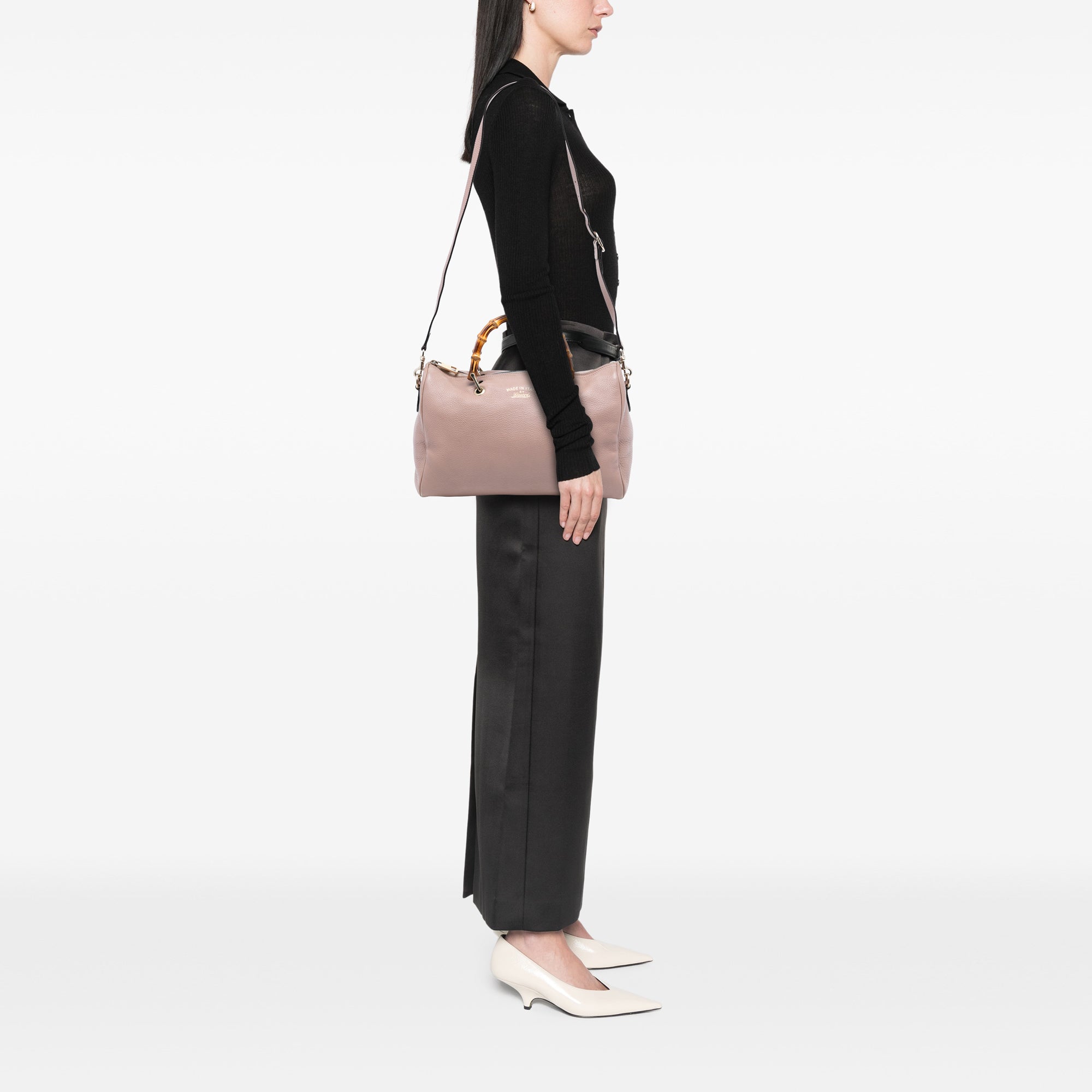 Medium Calfskin Bamboo Shopper Boston Bag - Image 7