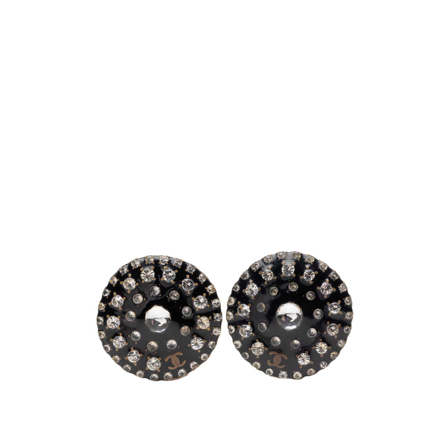 CC Resin and Crystal Round Clip On Earrings - Image 1