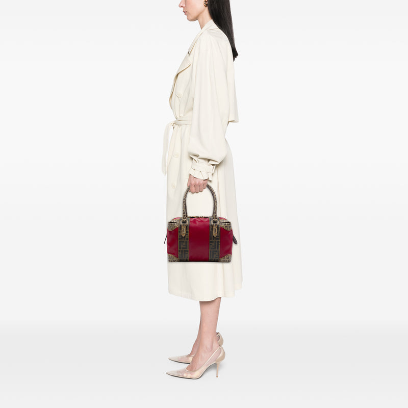 Zucca Trimmed Coated Canvas Mixed Media Boston Bag - Image 6