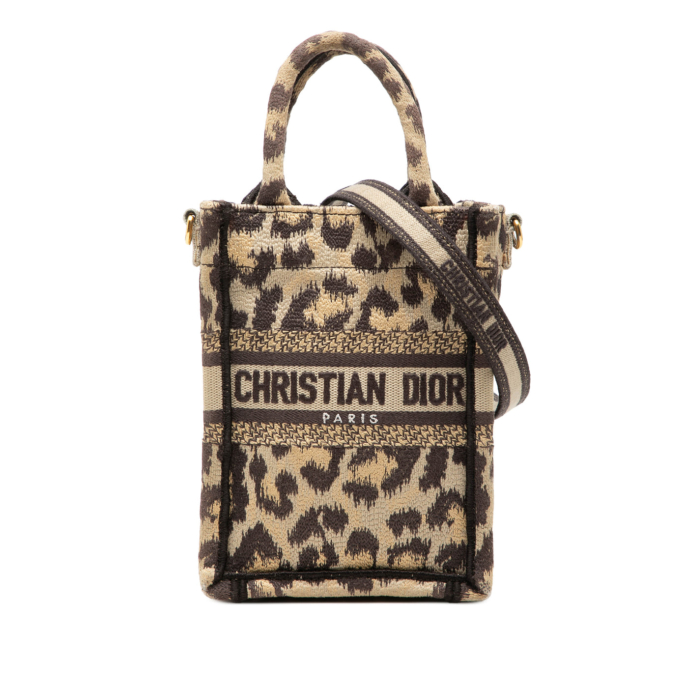 Mizza Mini Embroidered Canvas Leopard Vertical Book Tote - Image 1