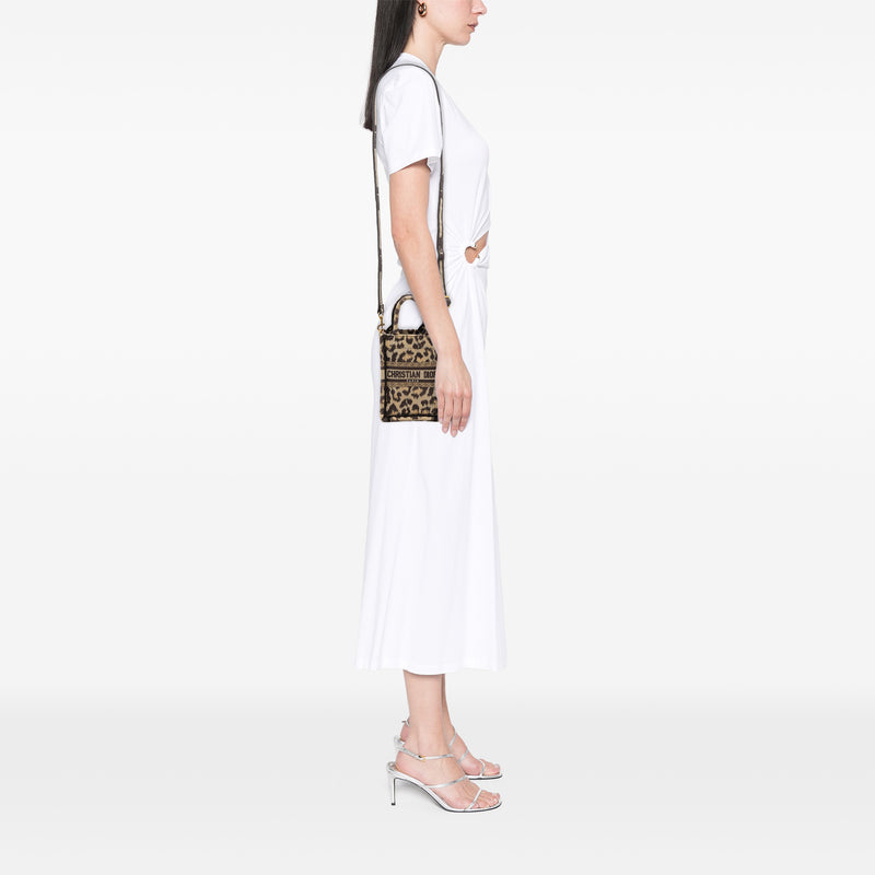 Mizza Mini Embroidered Canvas Leopard Vertical Book Tote - Image 10