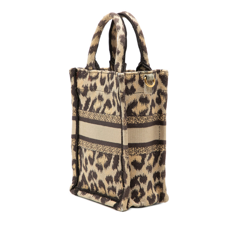 Mizza Mini Embroidered Canvas Leopard Vertical Book Tote - Image 2