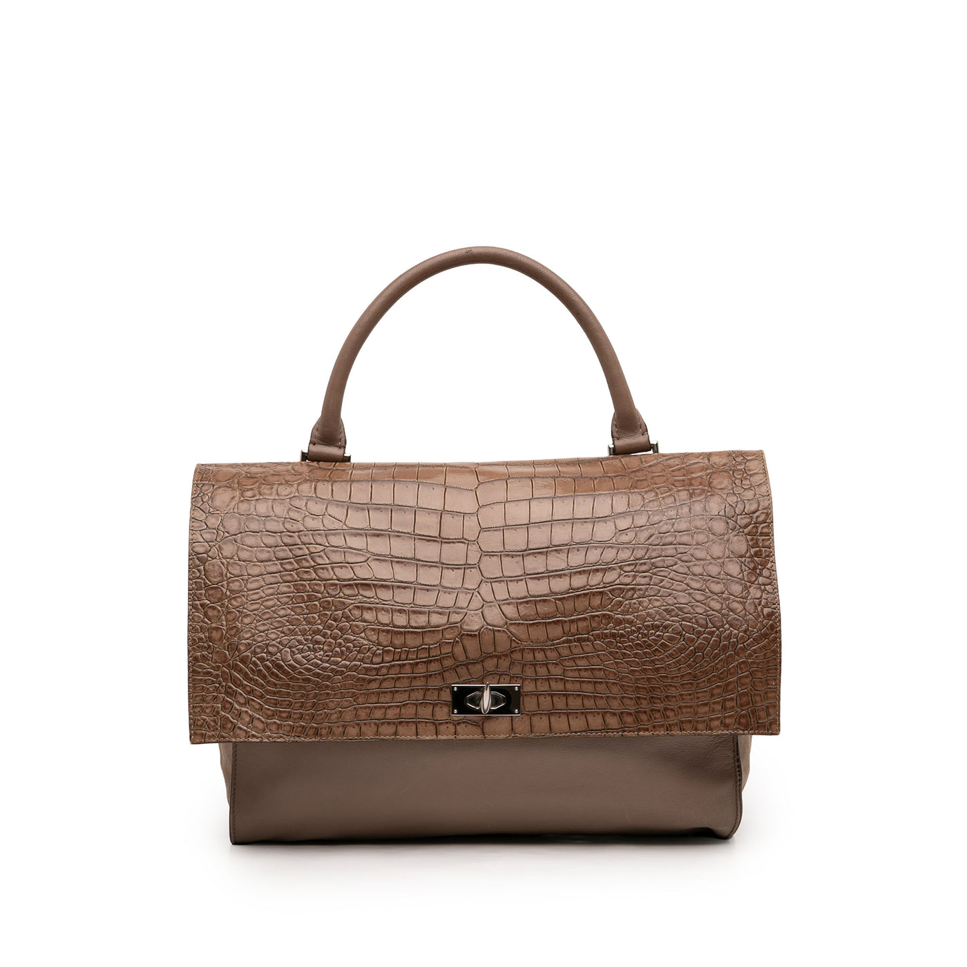 Medium Croc Embossed Calfskin Shark Lock Satchel - Image 1