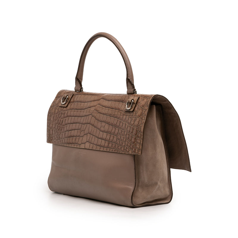 Medium Croc Embossed Calfskin Shark Lock Satchel - Image 2