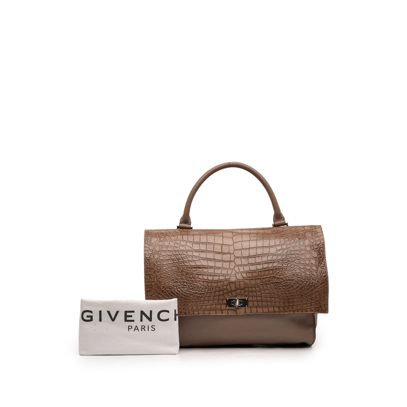 Medium Croc Embossed Calfskin Shark Lock Satchel - Image 7