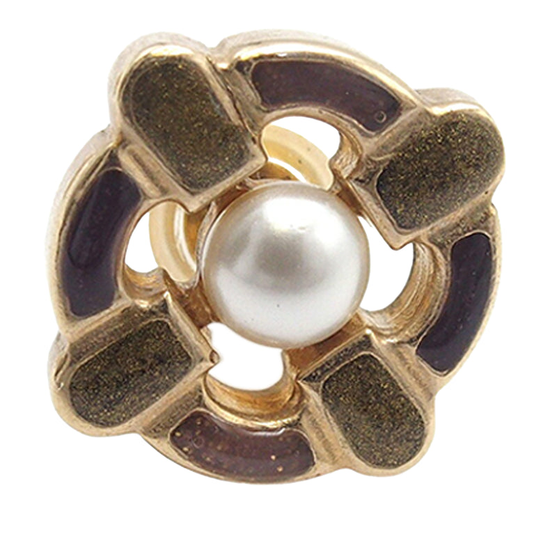 Gold Plated Enamel Maltese Cross and Faux Pearl Push Back Earrings - Image 3