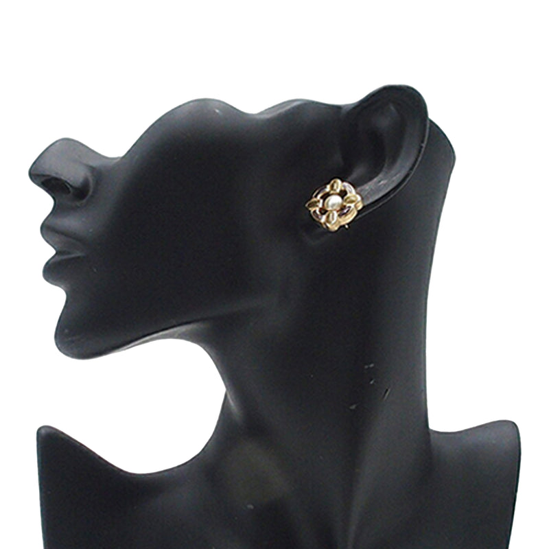 Gold Plated Enamel Maltese Cross and Faux Pearl Push Back Earrings - Image 5