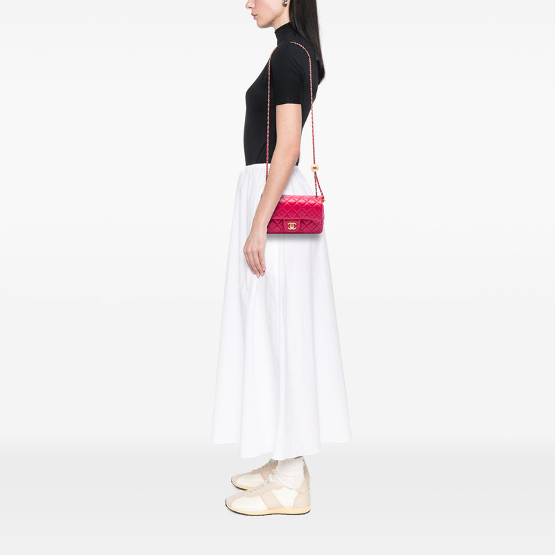 Mini Rectangular Classic Lambskin Pearl Crush Single Flap - Image 6