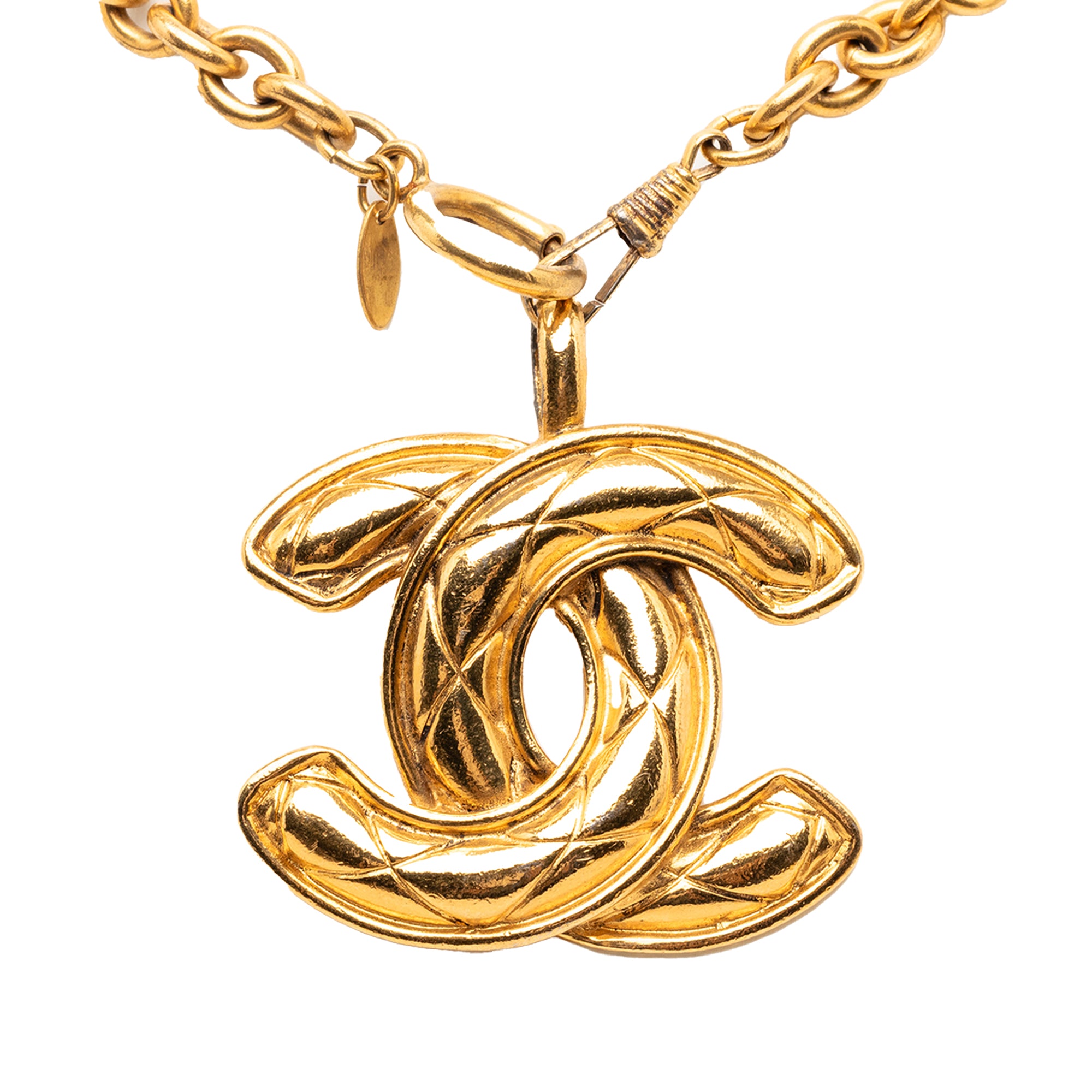 CC Gold Plated Quilted Pendant Necklace - Image 2