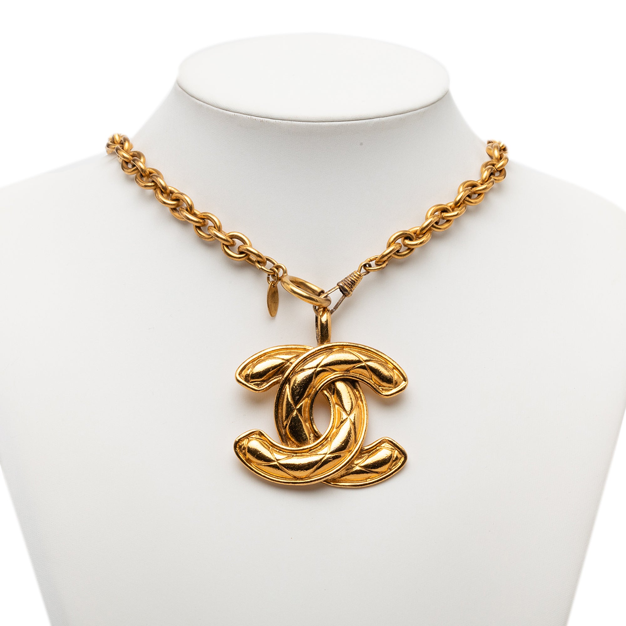 CC Gold Plated Quilted Pendant Necklace - Image 6