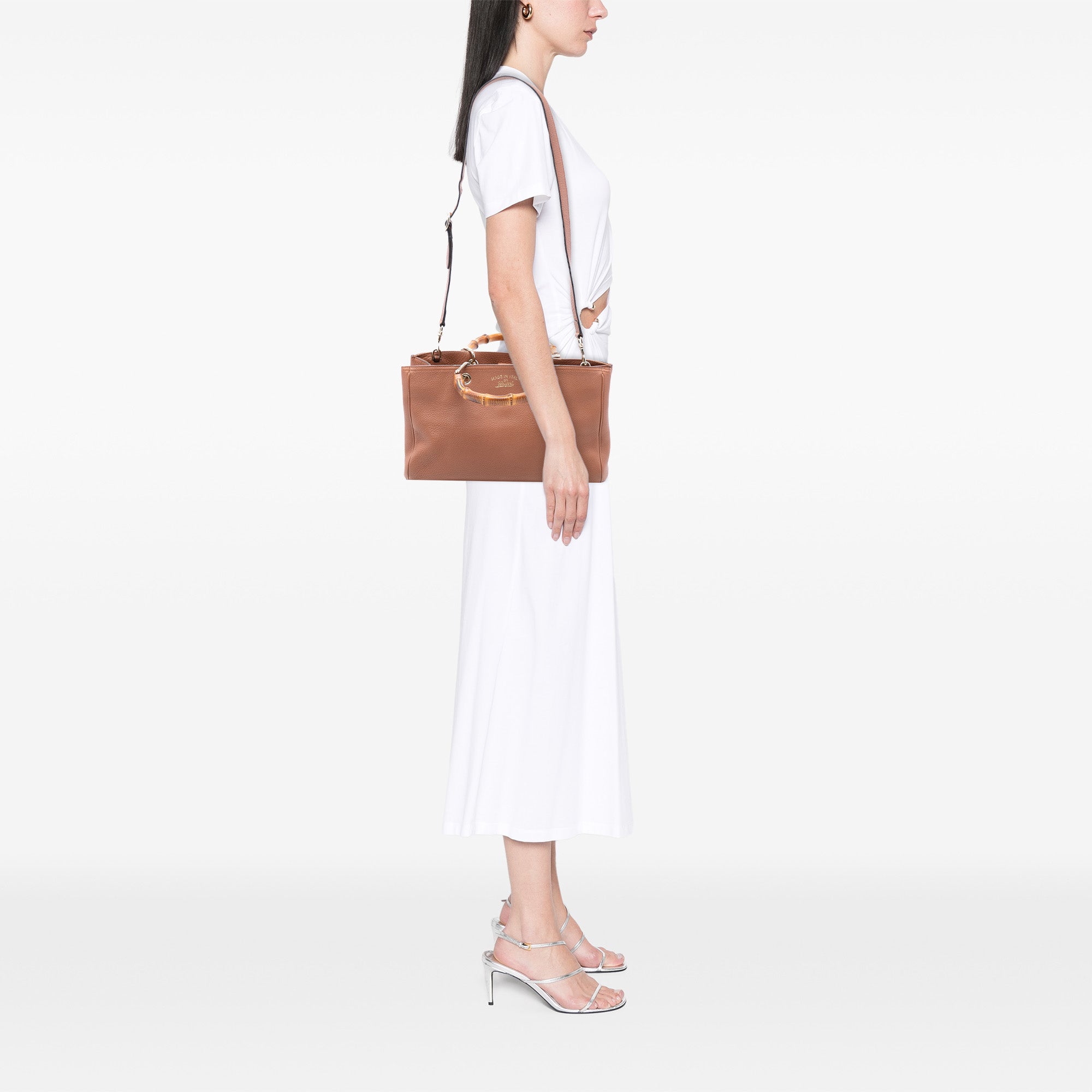 Medium Calfskin Bamboo Shopper Satchel - Image 7