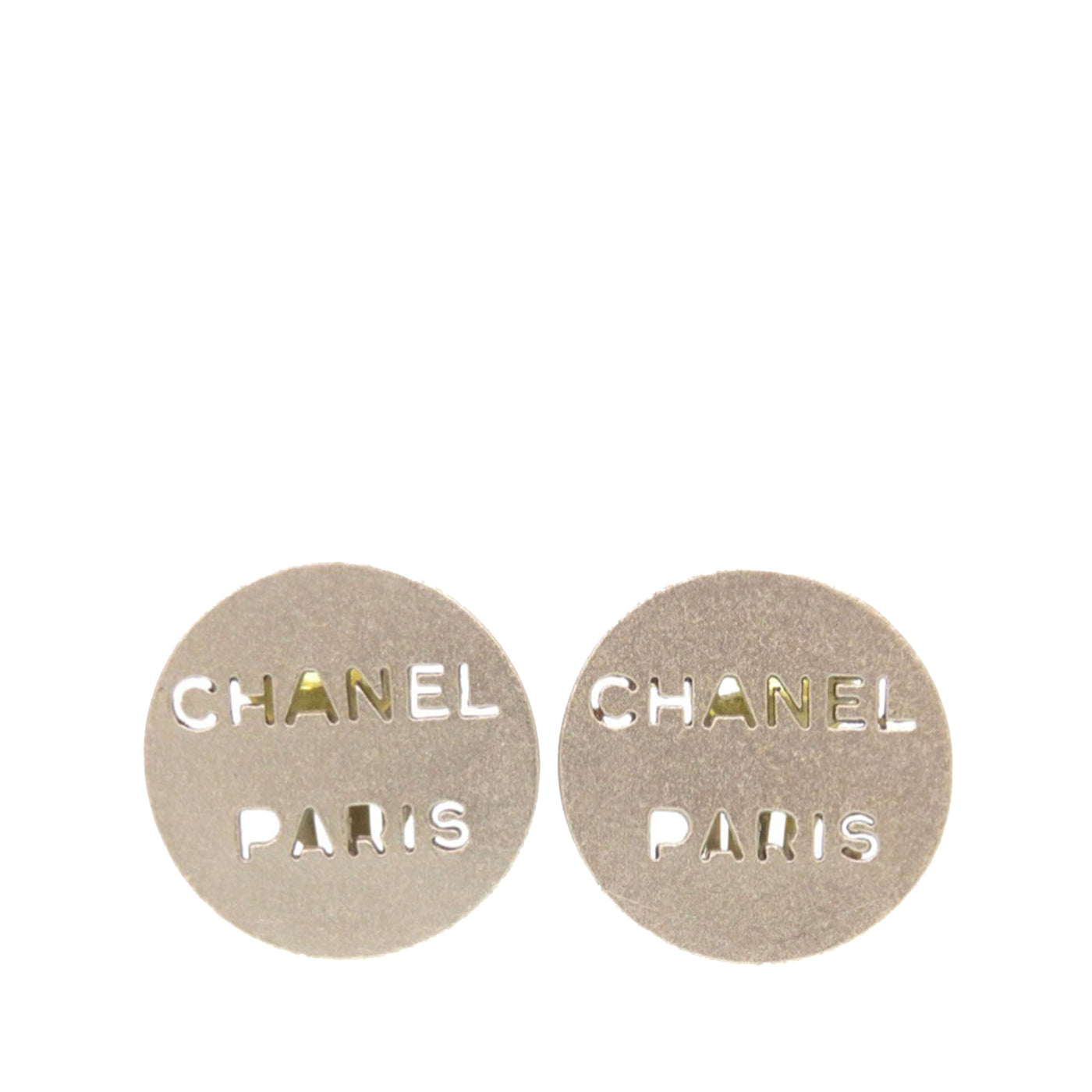 Brass Cut Out Logo Round Clip On Earrings - Image 1